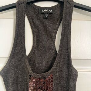 BEBE shimmering tank with brown sequins.